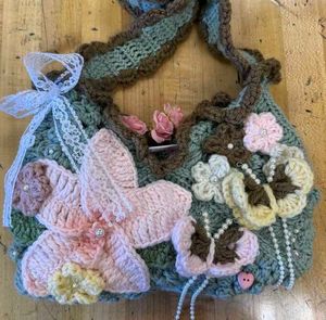 Crochet Floral detailed Handbag