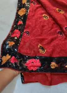 Maroon Saree with Embellished Blouse