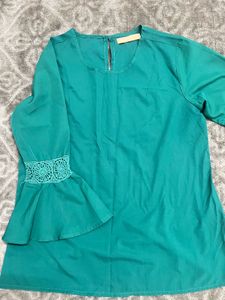 Teal Blouse with Bell Sleeves