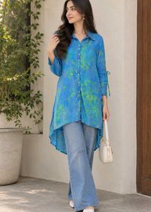 Blue & Green Tie-Dye high low Shirt