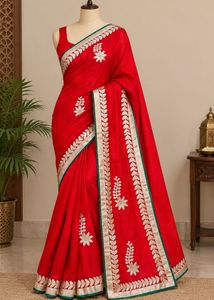 Elegant Red Gota patti Saree with Gold Border