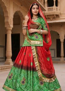 Green and Red colour chunri dress