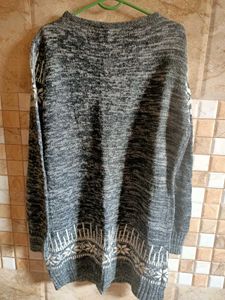 Gray Patterned Knit Sweater