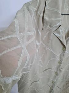 Sheer Geometric Print Button-Up Shirt