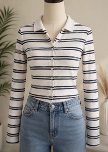 Striped Ribbed Button-Up Crop Cardigan