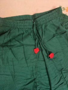 Bottle Green Palazzos with Embellished Border