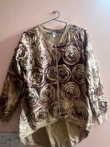 unique silk rose applique bomber jacket
