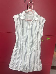 Sleeveless Striped Button-Up Top