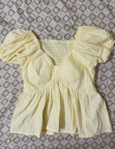 Cute Yellow Puff Sleeve Peplum Top
