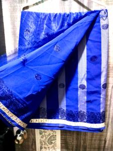 Royal Blue Embroidered Saree