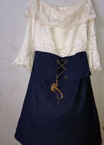 Lace Top & Denim Skirt Dress