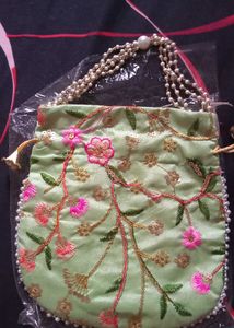 Embroidered Potli Bag with Pearl Handle