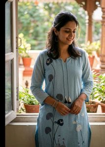 Light Blue Floral Print Kurta