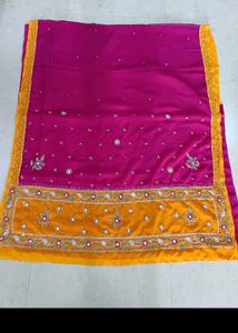Vibrant Pink & Yellow Embroidered Saree