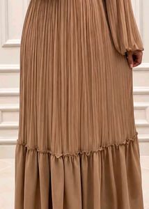 Abaya - Elegant Pleated Brown Stylish Abay