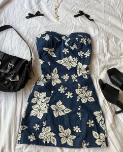 y2k aesthetic denim floral tube dress, pinteresty