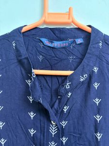Navy Blue Printed Sleeveless Kurta