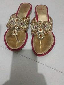 Embellished Gold & Red Sandals
