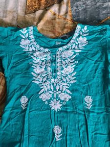 Teal Chikankari Embroidered Kurta