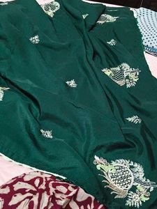 Embroidered Green Silk Sareenot add blouse