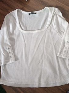 Women's White Waffle Knit Top