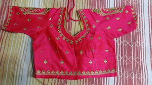 Beautiful green saree and pink blouse