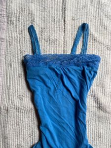 Blue Lace Trim Cami Tank Top