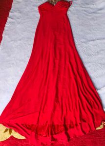 Elegant Red Halter Neck Evening Gown