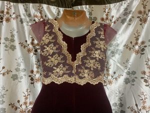 Burgundy  Gown with Gold Embellishments