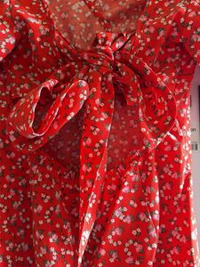 Red Floral Mini Dress with V-Neck