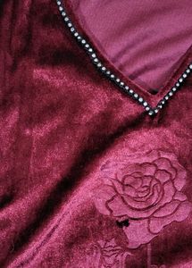 Burgundy Velvet Dress - Floral Detail