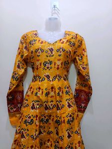Yellow Printed Anarkali 👗