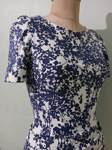 Blue Floral Print Mini Dress with Side Slit
