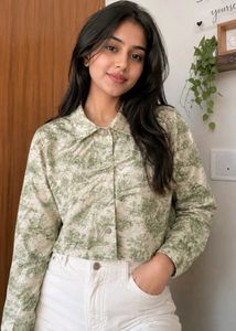 Vintage Print Cropped Jacket