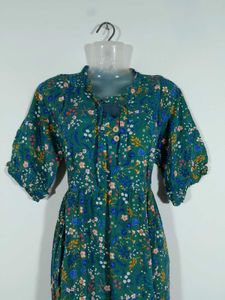 Green Printed Dress For Women's