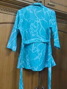 Turquoise Abstract Print Button-Up Tunic Top