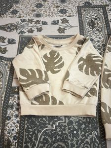Cute Leaf Print Sweatshirt and Pants Set