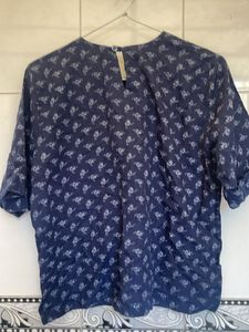 Navy Blue Printed Casual Top