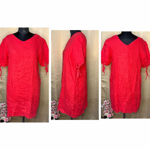 Chic Red Linen Blend Mini Dress