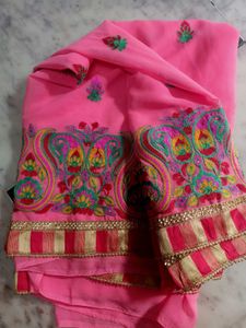 Pink Embroidered Sari