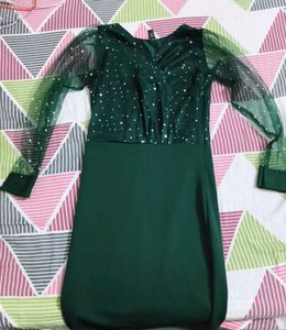 Sparkly Mesh Sleeve V-Neck Dress