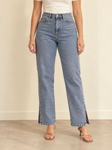 High-Waisted Slit Jeans