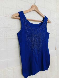 Royal Blue Embellished Sleeveless Top