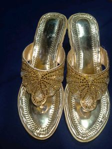 Women's Embellished Gold Flat Sandals