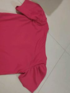 Pink Puff Sleeve Square Neck Top