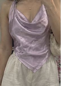 Satin Cowl Neck Halter Top