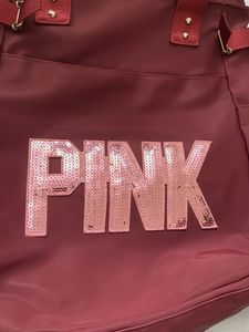 Maroon Tote Bag with Pink Sequins