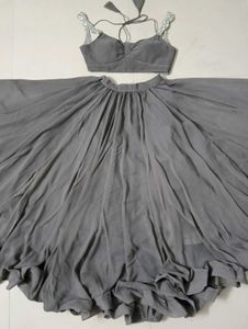 Elegant Grey Lehenga Choli with Stylish Strap