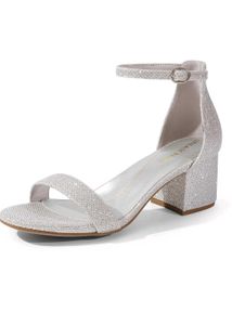 Sparkling Silver Block Heel Sandals