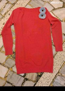31. Coral Sweater Dress with Flower Detail